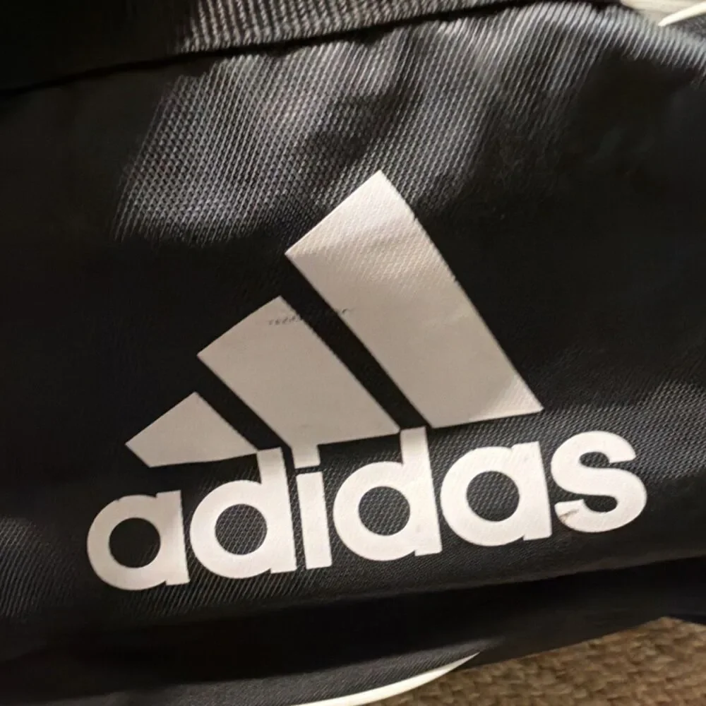 adidas Medium Black Polyester Duffle Gym Bag White Logo, Zip Closure, Strap